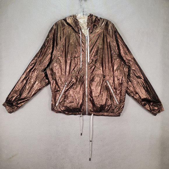 BLANK NYC Reversible Copper Gold Hooded Metallic Good Vibrations Bomber Jacket - Picture 1 of 16